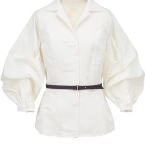 Carolina Herrera Silk Faille Balloon Sleeve Belted Blouse